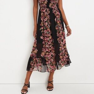 Floral Maxi Dress with Pink and Green Accents